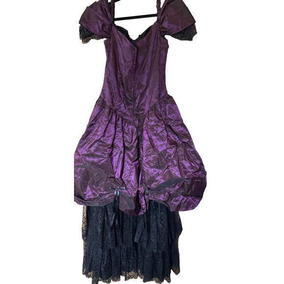 90s Goth Prairie Prom Dress Sz 10 Alfred Angelo Metallic Party Purple Vampire - Picture 9 of 12